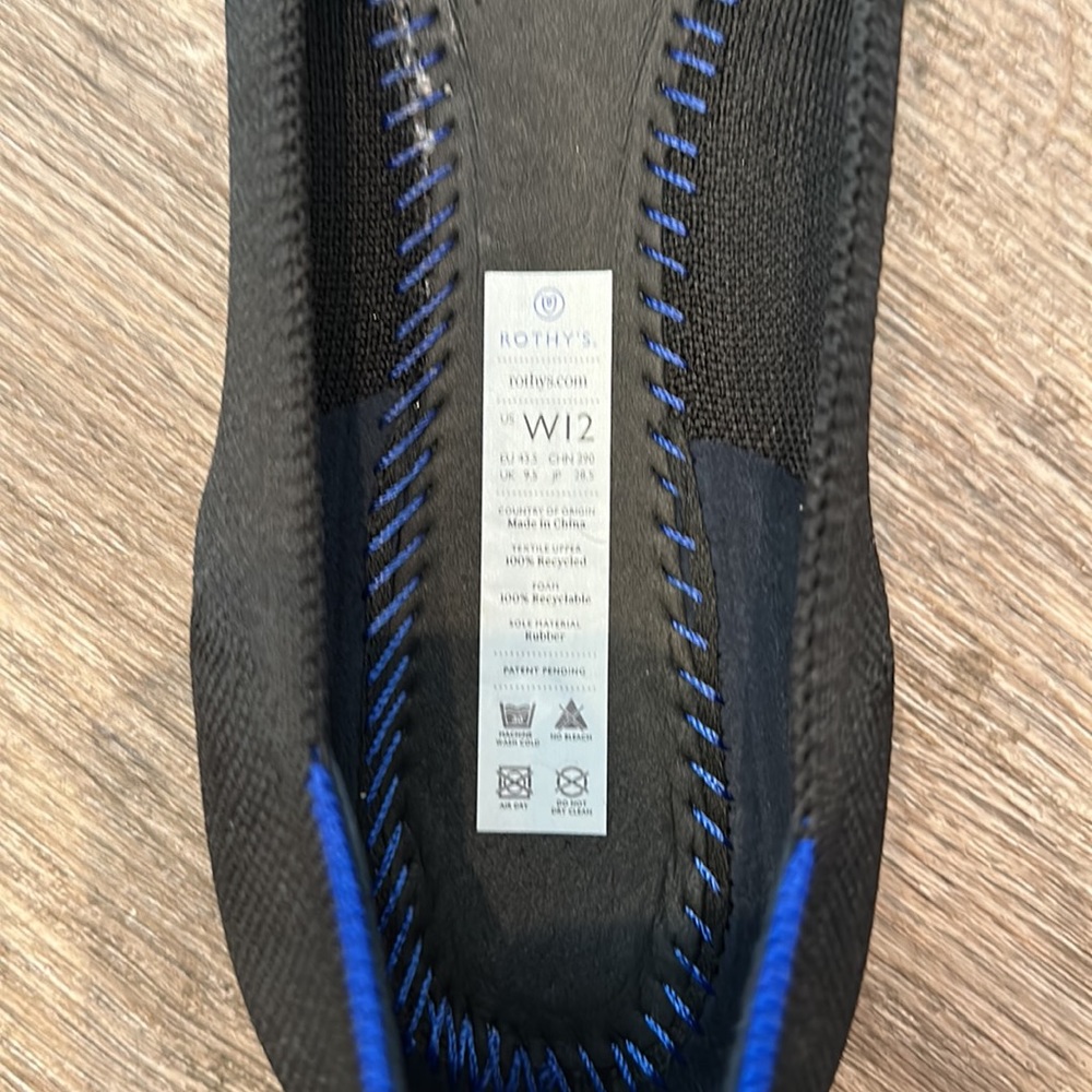 Rothy's Black Pointed Knit Flats with Blue Trim - Picture 5 of 5
